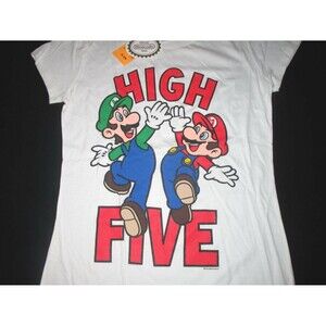 Nintendo Super Mario & Luigi High Five Printed T Shirt Junior Size L NWT